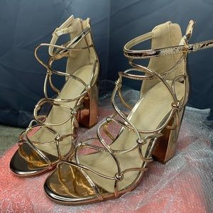 Rose gold strapy heels